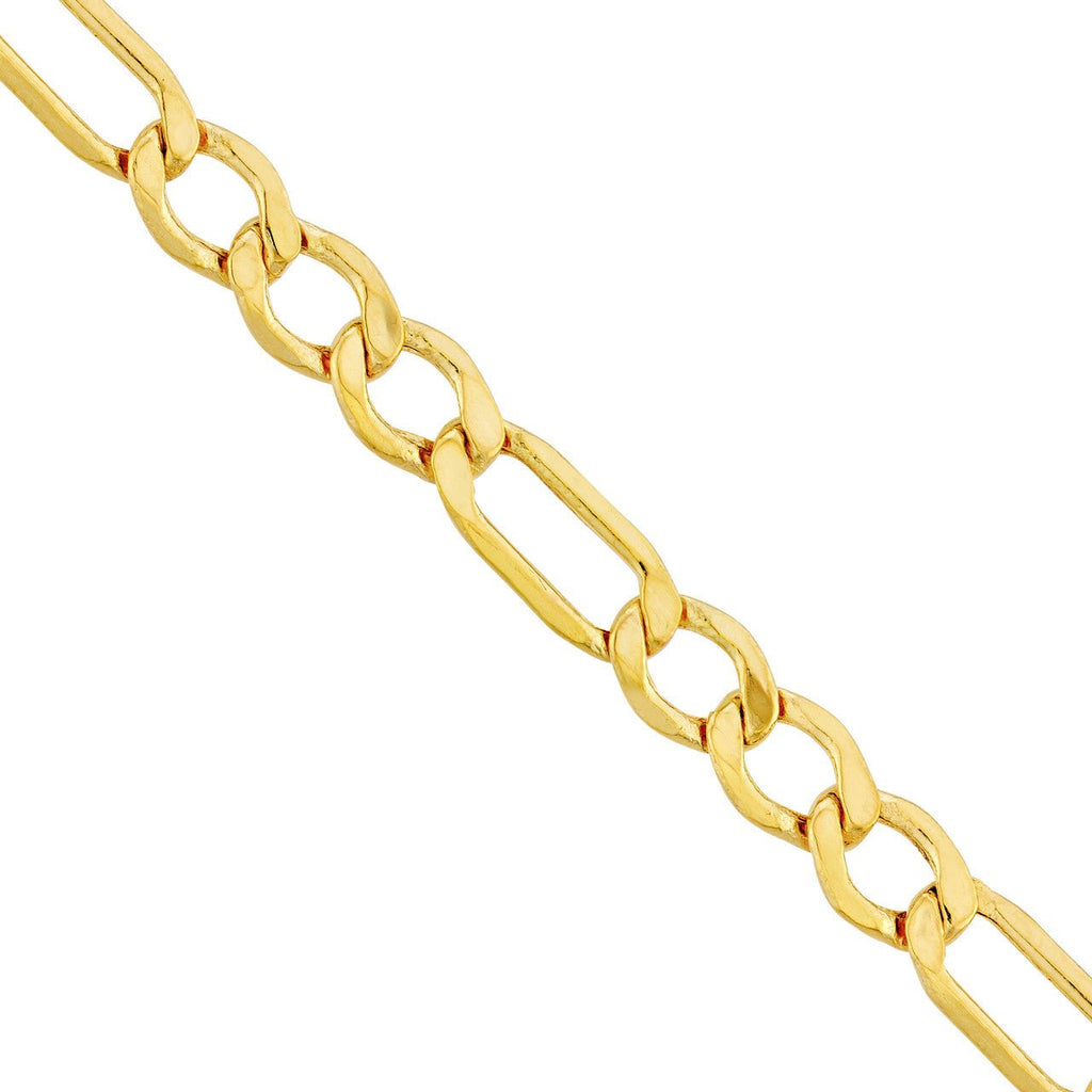 14K Gold 3.60MM Hollow Diamond Cut Figaro Chain Bracelet