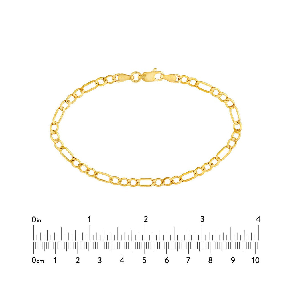 14K Gold 3.60MM Hollow Diamond Cut Figaro Chain Bracelet