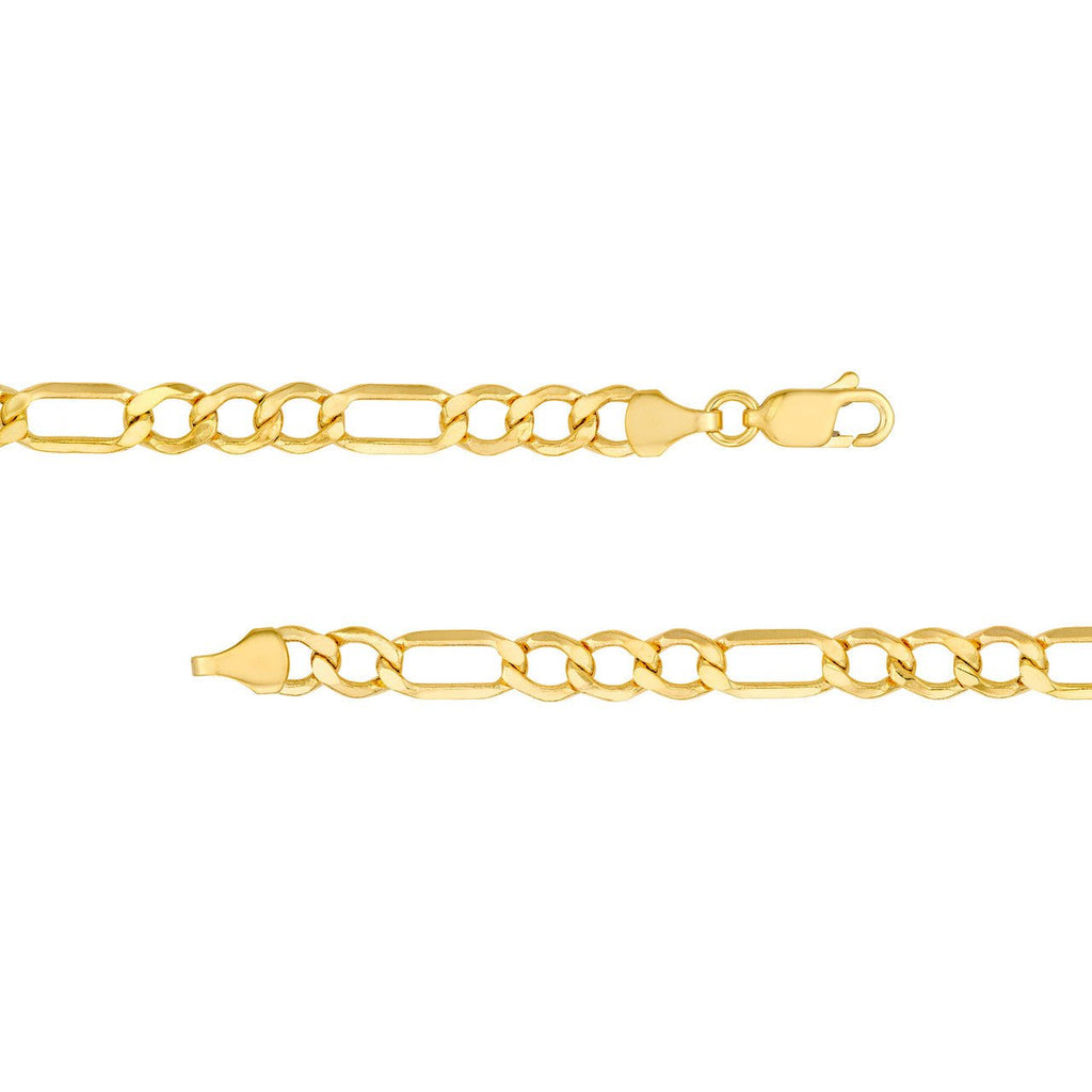 14K Gold 6.40MM Hollow Diamond Cut Figaro Chain Bracelet