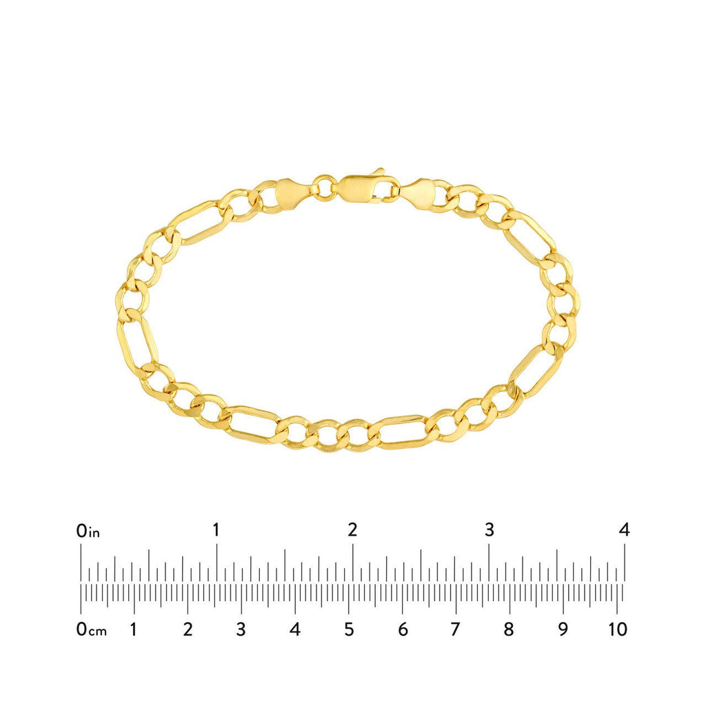14K Gold 6.40MM Hollow Diamond Cut Figaro Chain Bracelet