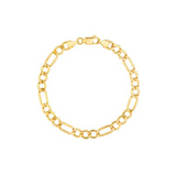 14K Gold 6.40MM Hollow Diamond Cut Figaro Chain Bracelet