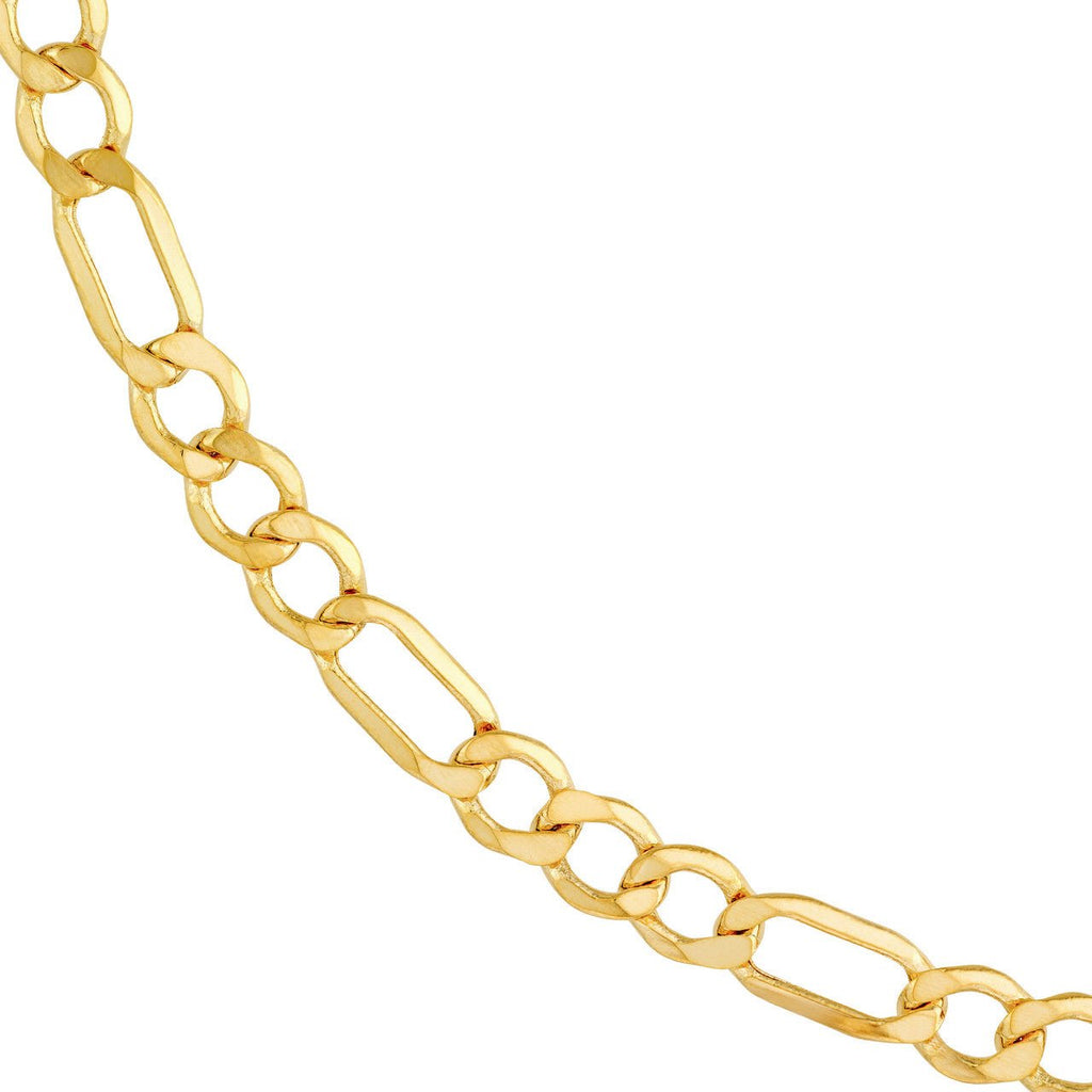 14K Gold 6.40MM Hollow Diamond Cut Figaro Chain Bracelet
