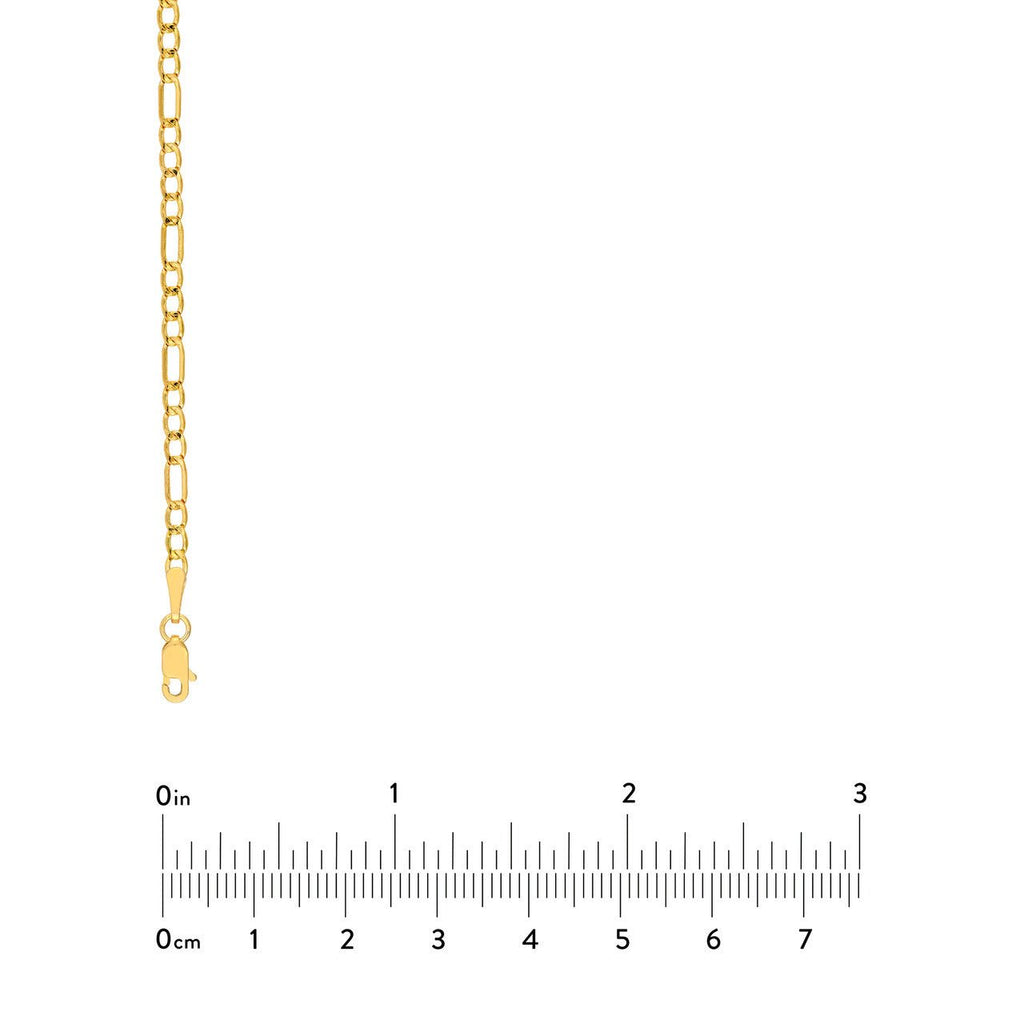 14K Gold 2.45MM Hollow Beveled Figaro Chain Necklace