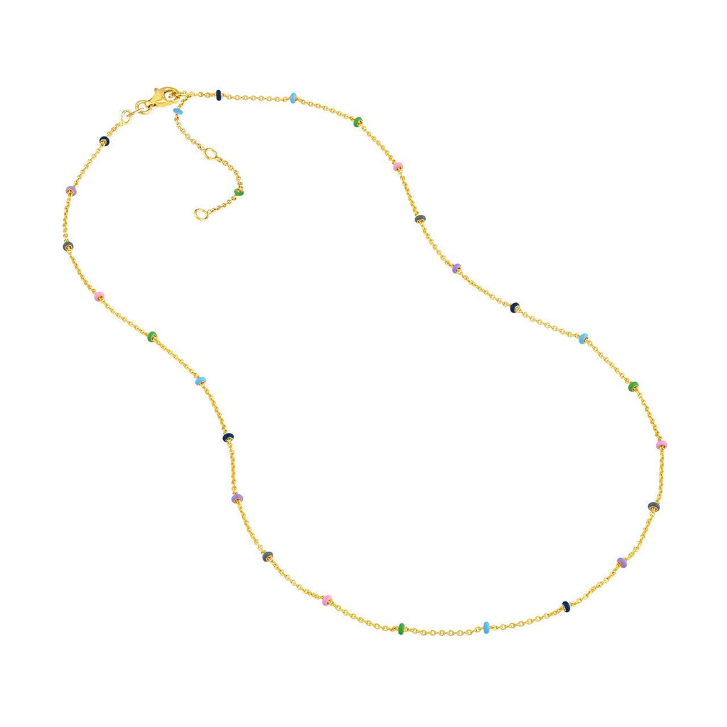 14K Gold Multi Color Enamel Bead Saturn Chain Necklace