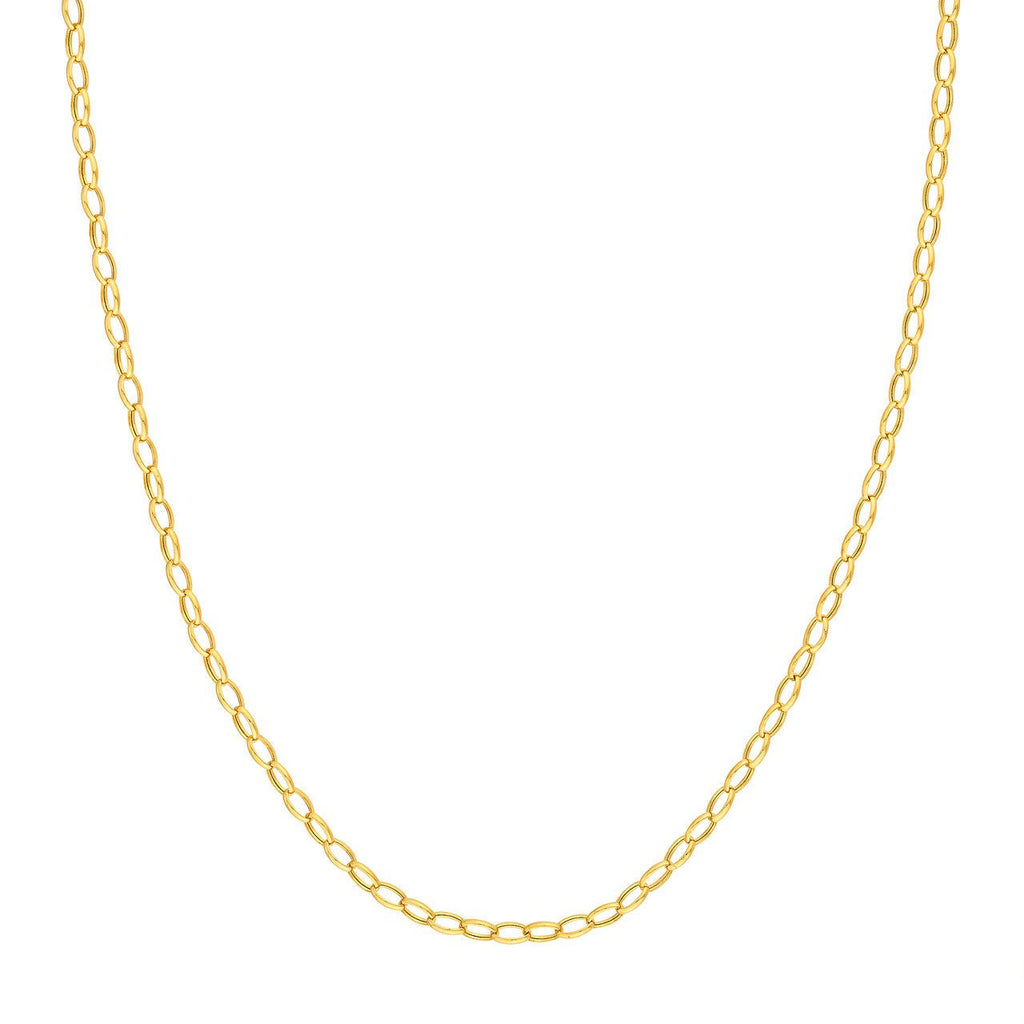 14K Gold 3.50MM Hollow Oval Rolo Chain Necklace