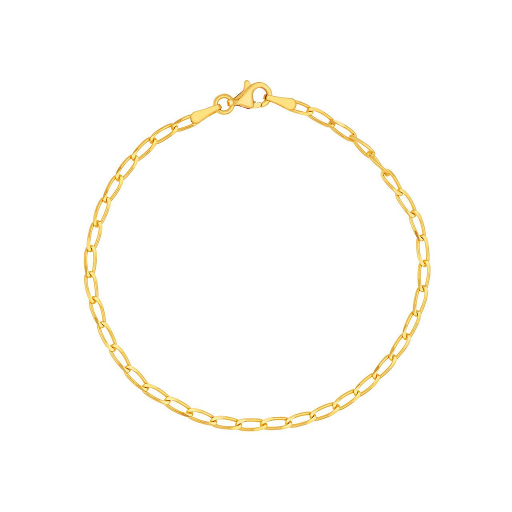 14K Gold 2.25MM Long Link Curb Chain Bracelet