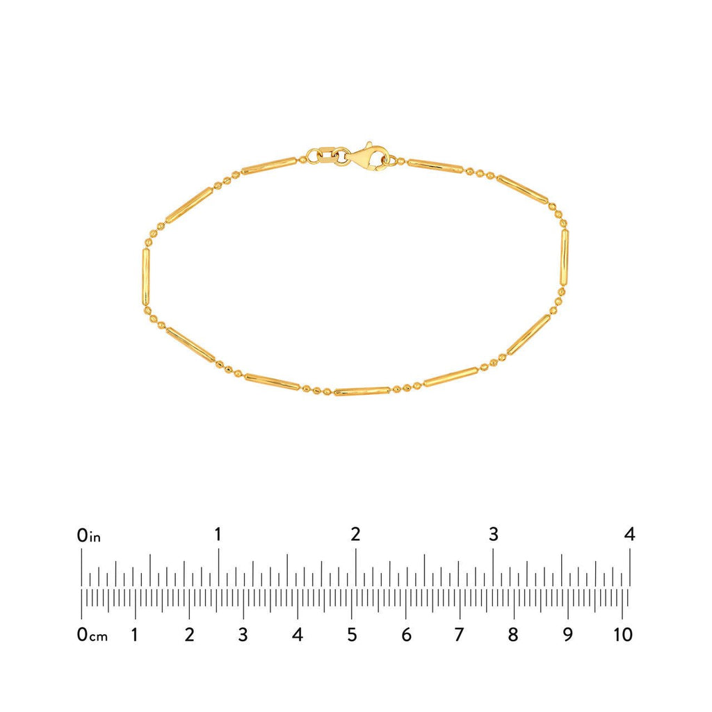 14K Gold 1.50MM Diamond Cut Bar and Bead 3+1 Chain Bracelet