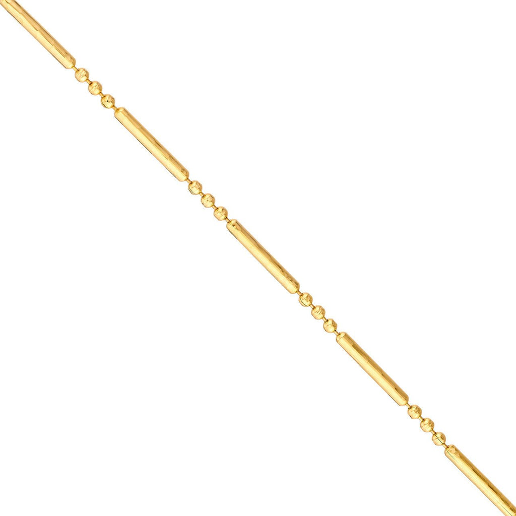 14K Gold 1.50MM Diamond Cut Bar and Bead 3+1 Chain Necklace