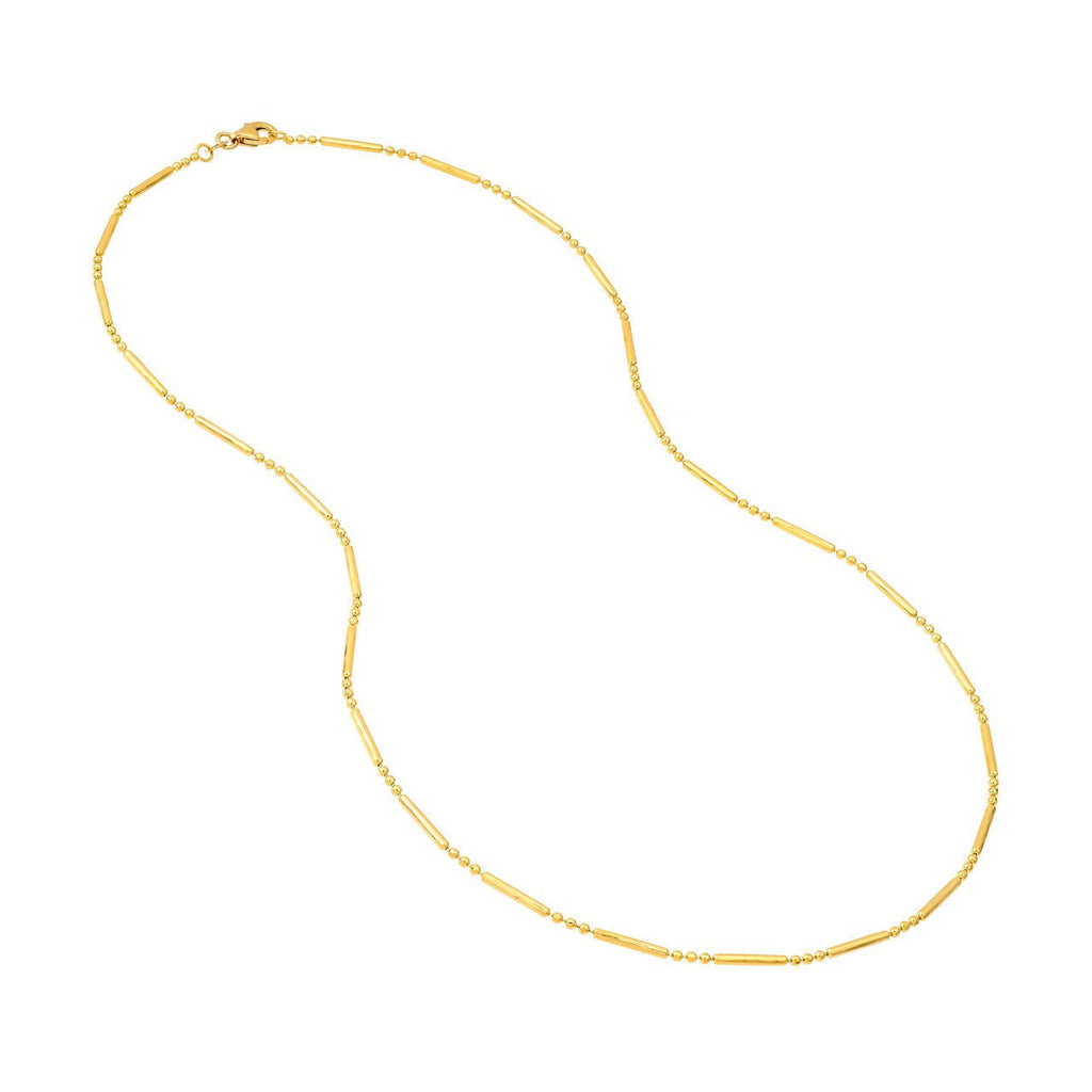 14K Gold 1.50MM Diamond Cut Bar and Bead 3+1 Chain Necklace