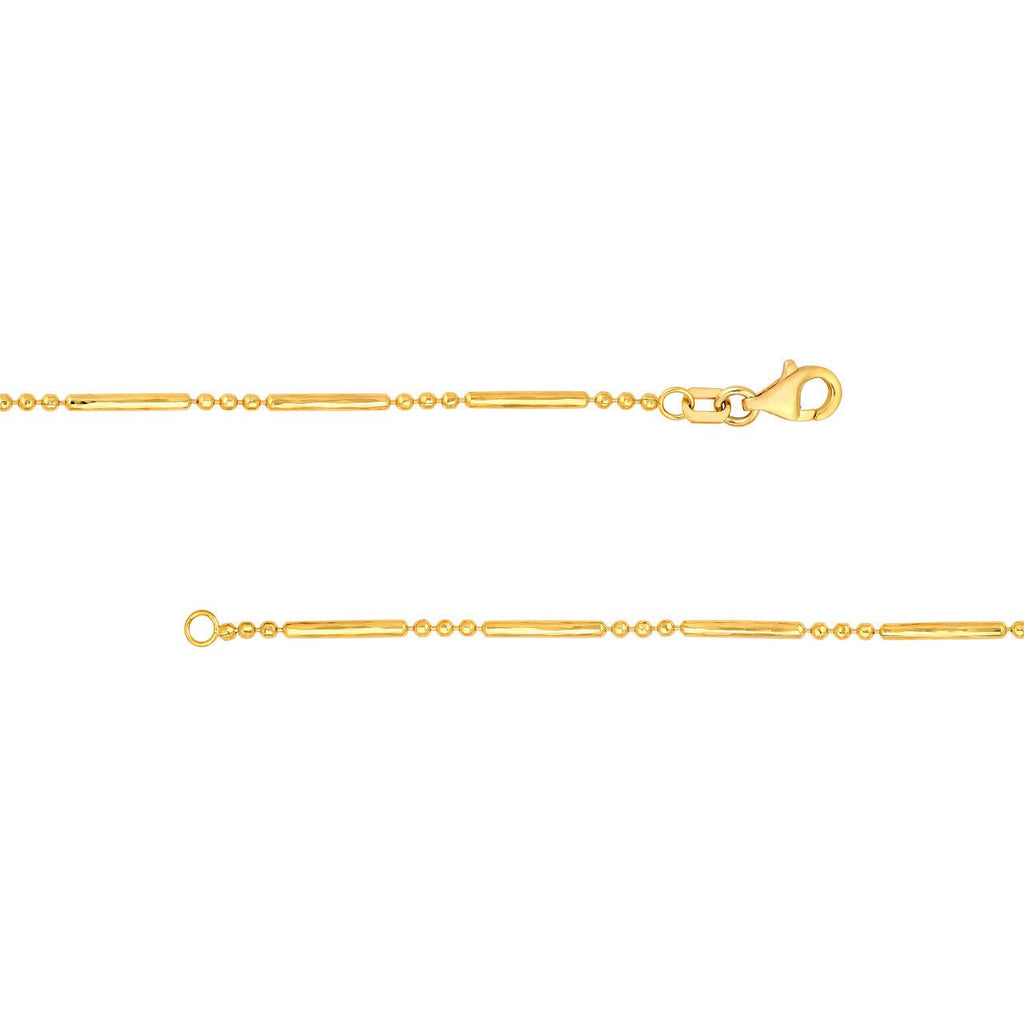 14K Gold 1.50MM Diamond Cut Bar and Bead 3+1 Chain Necklace