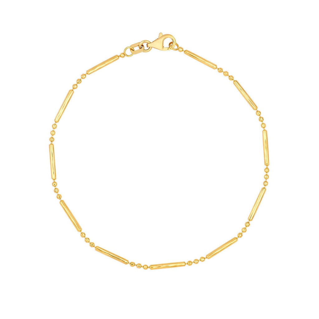 14K Gold 1.50MM Diamond Cut Bar and Bead 3+1 Chain Bracelet