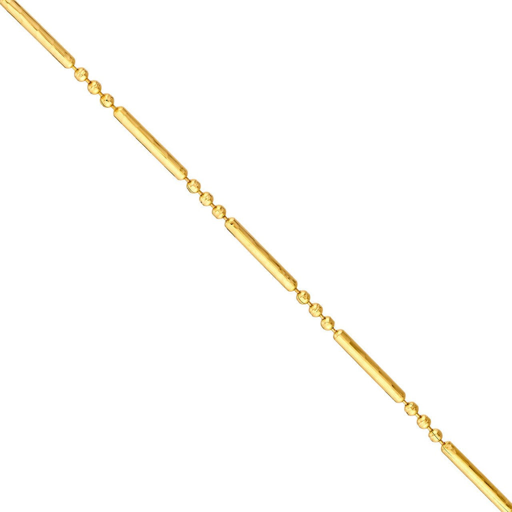 14K Gold 1.50MM Diamond Cut Bar and Bead 3+1 Chain Bracelet