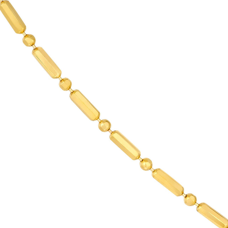 14K Gold 1.50MM Bar and Bead Chain Necklace