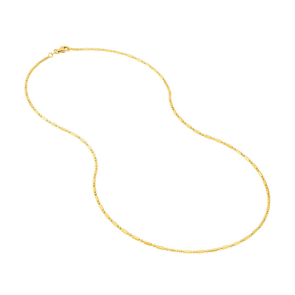 14K Gold 1.50MM Bar and Bead Chain Necklace