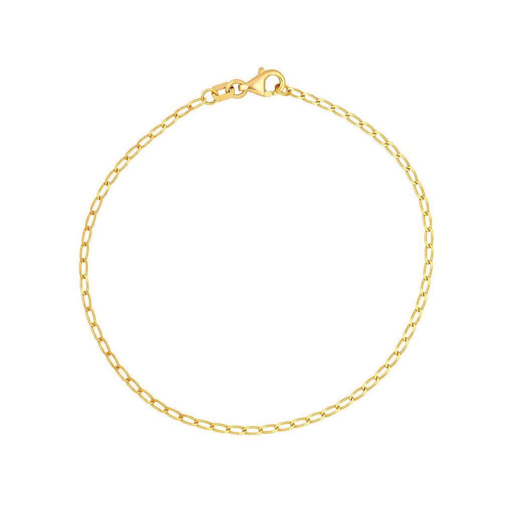 14K Gold 2.00MM Hammered Long Piatto Chain Bracelet