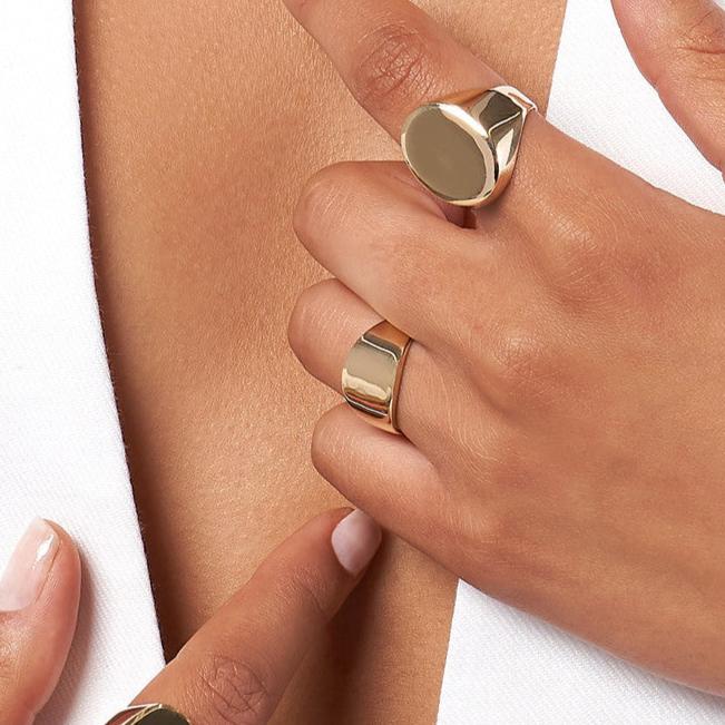 14K Gold Wide Style Signet Band