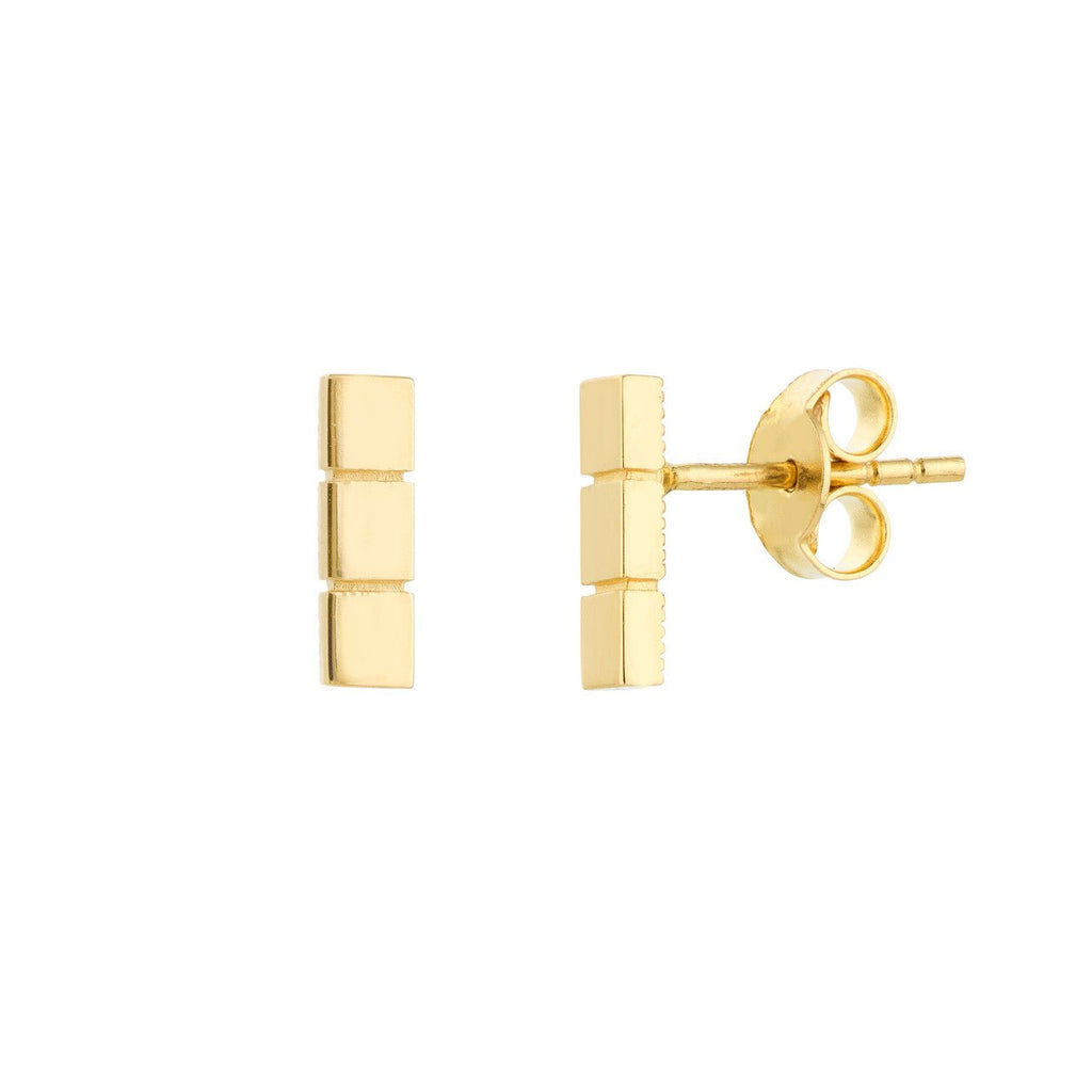 14K Gold Triple Square Bar Earrings