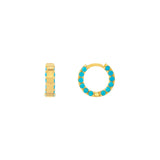 14K Gold Turquoise Prong Set Huggie Earrings