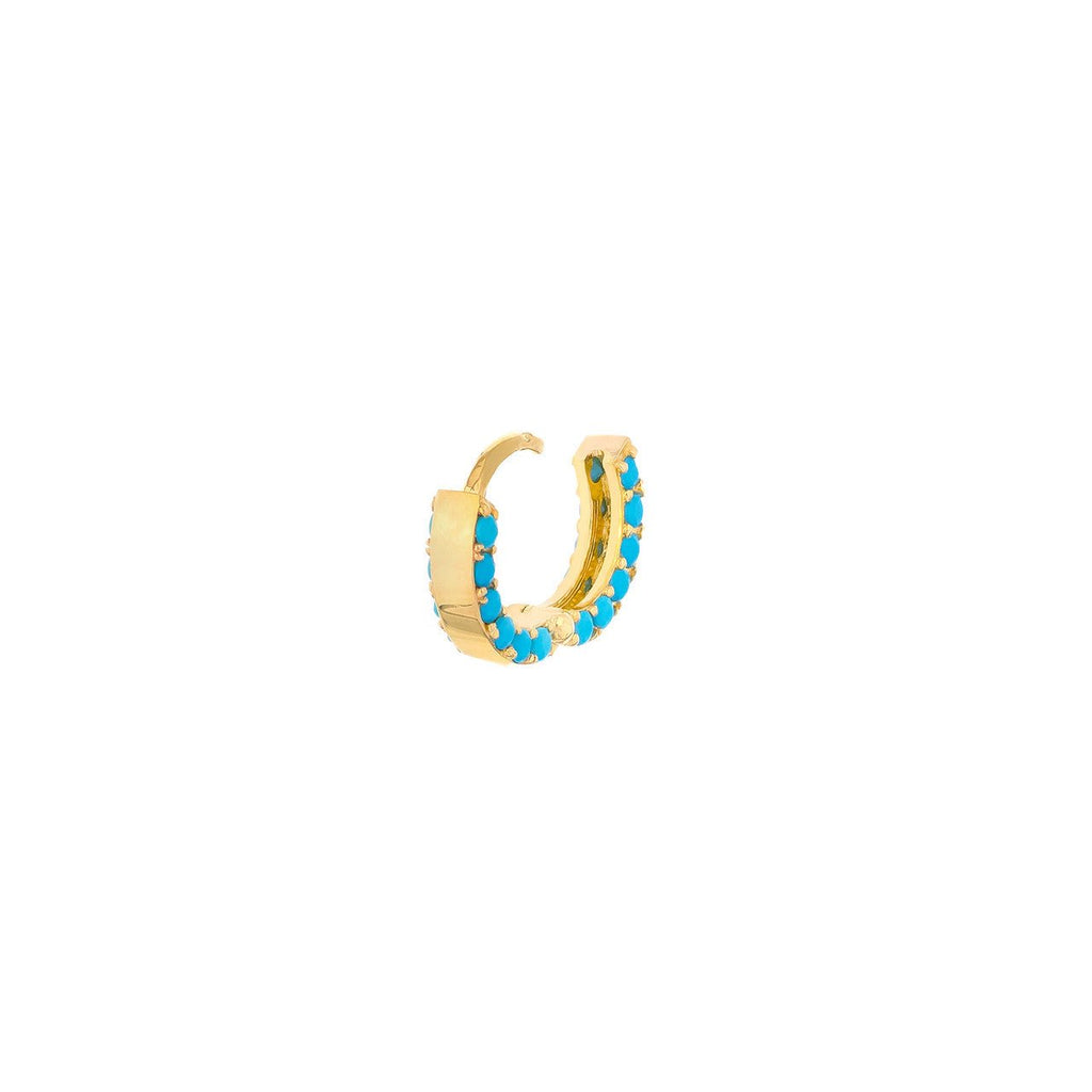 14K Gold Turquoise Prong Set Huggie Earrings