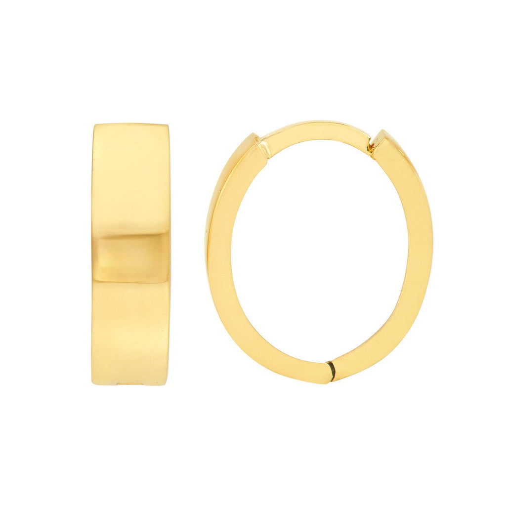 14K Gold 3.5MM Oval Squared Hoop Earrings