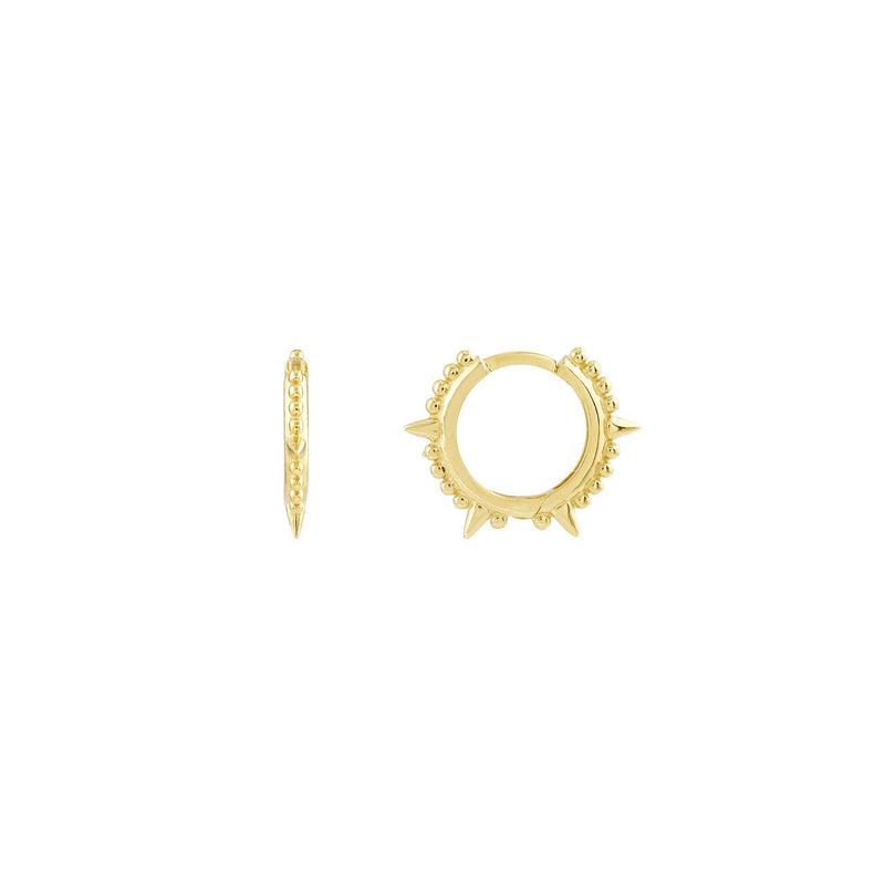 14K Gold Spiked Bead Hoop Earrings