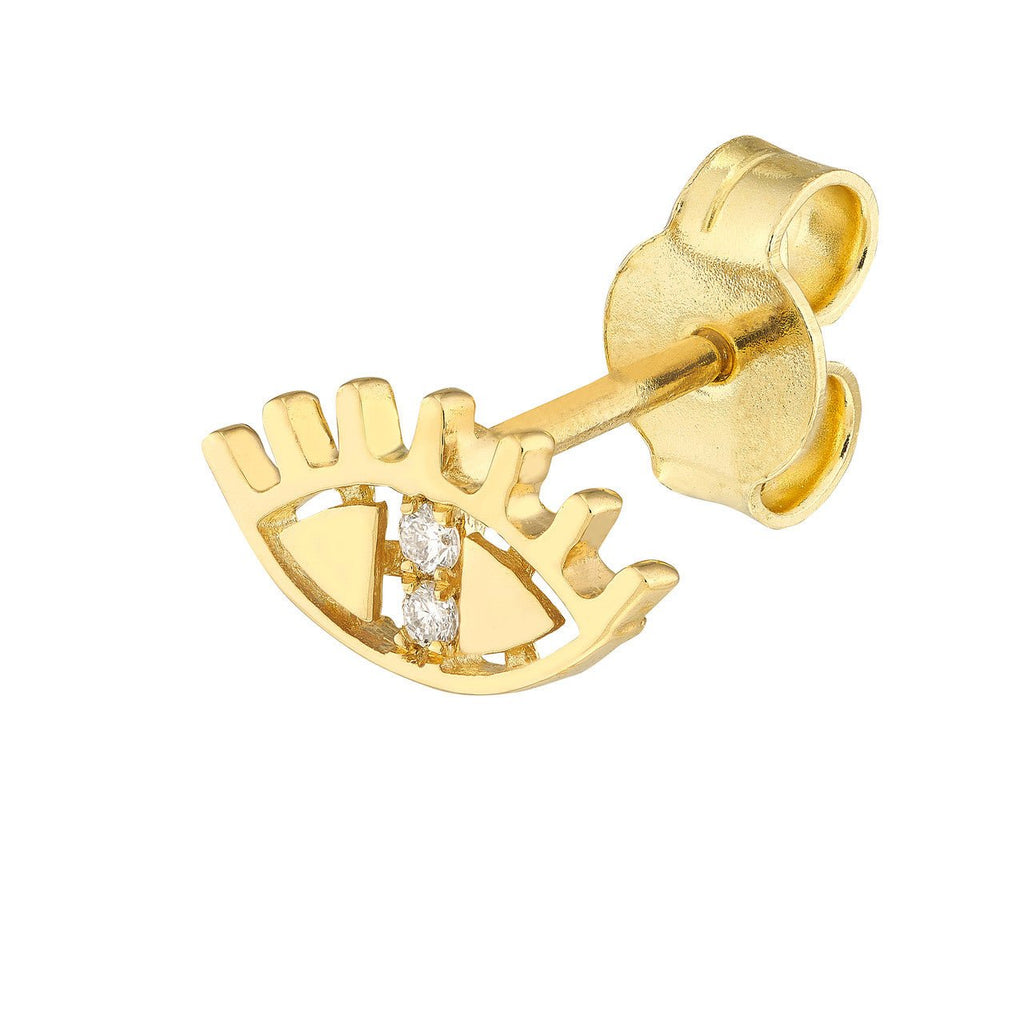 14K Gold Two Stone Evil Eye Stud Diamond Earrings