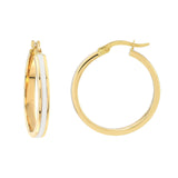 14K Gold White Enamel Hoop Earring