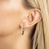 14K Gold White Enamel Hoop Earring