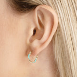 14K Gold Twisted Turquoise Enamel Hoop Earrings
