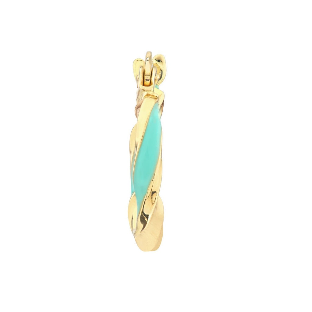 14K Gold Twisted Turquoise Enamel Hoop Earrings