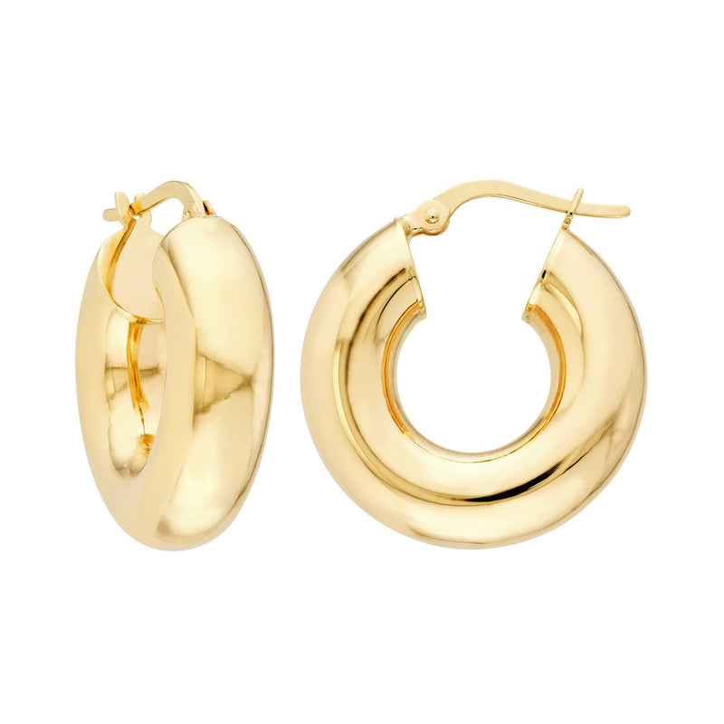 14K Gold Thick Polished Hoop Earrings
