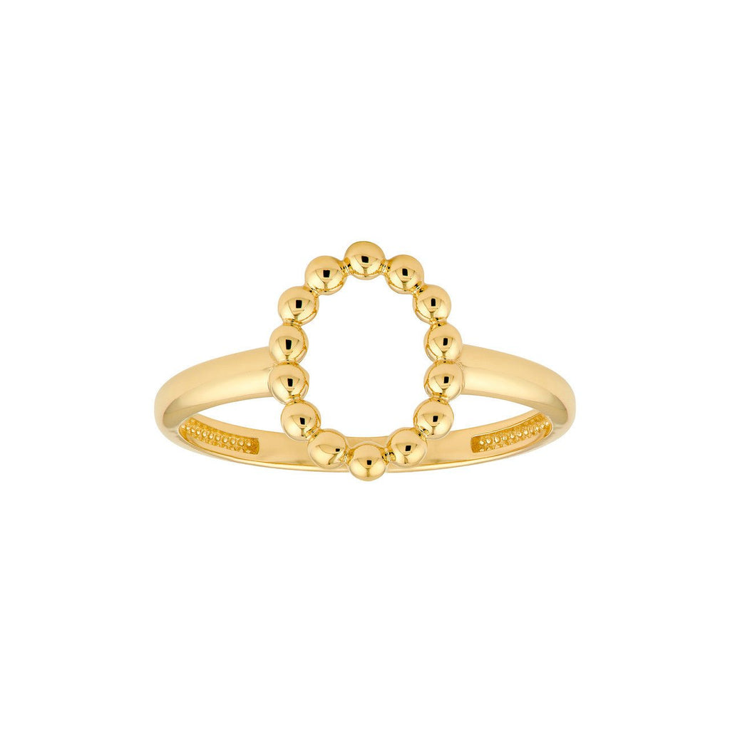 14K Gold Beaded Open Oval Ring