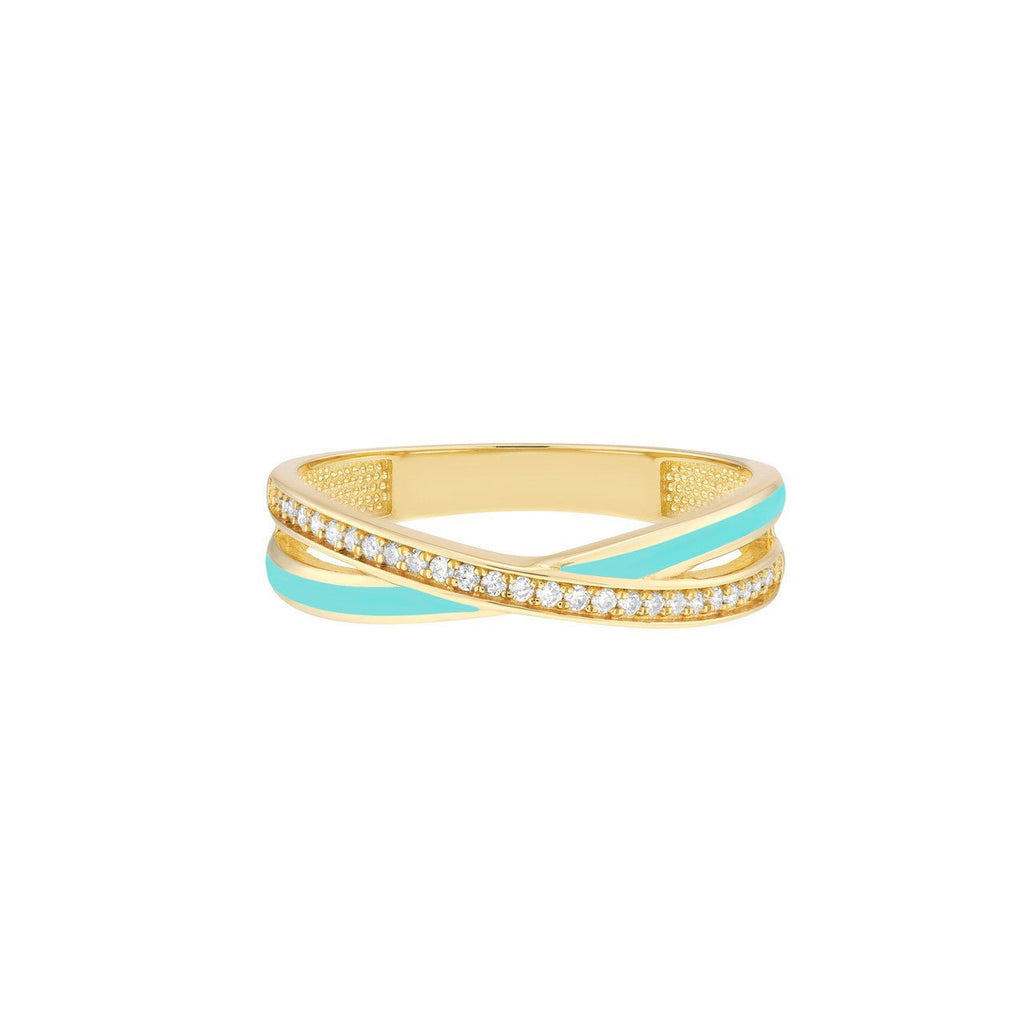 14K Gold Turquoise and Diamond X Ring