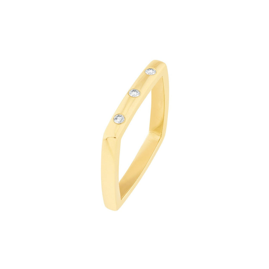 14K Gold Rounded Square Three Stone Diamond Band