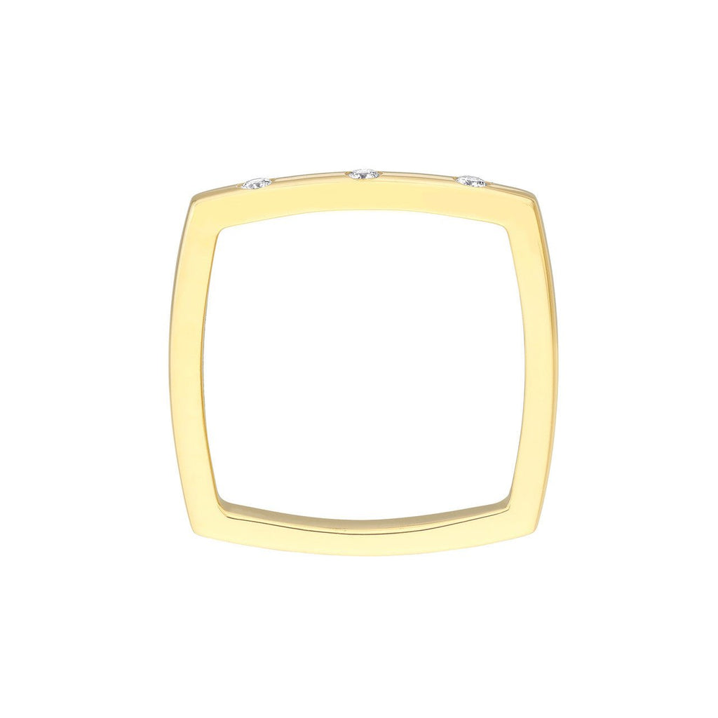 14K Gold Rounded Square Three Stone Diamond Band