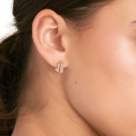 14K Tri Color Gold Geometric Hoop Earrings