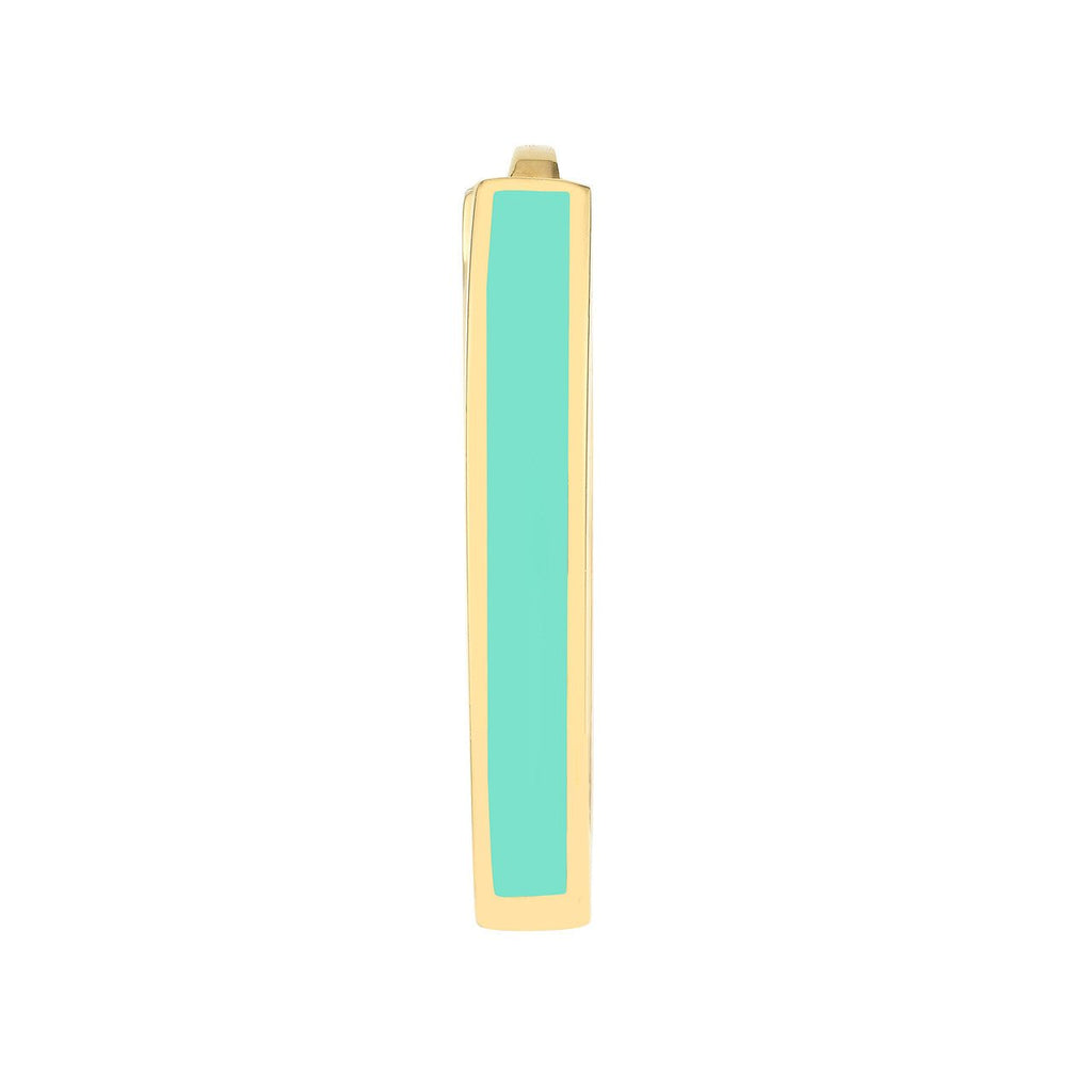 14K Gold Turquoise Enamel Huggie Earrings