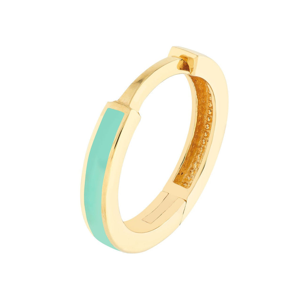 14K Gold Turquoise Enamel Huggie Earrings