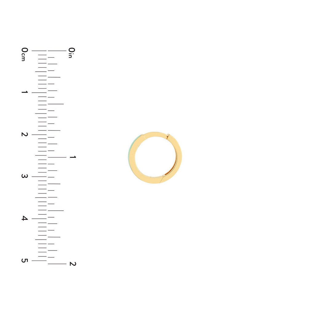 14K Gold Turquoise Enamel Huggie Earrings