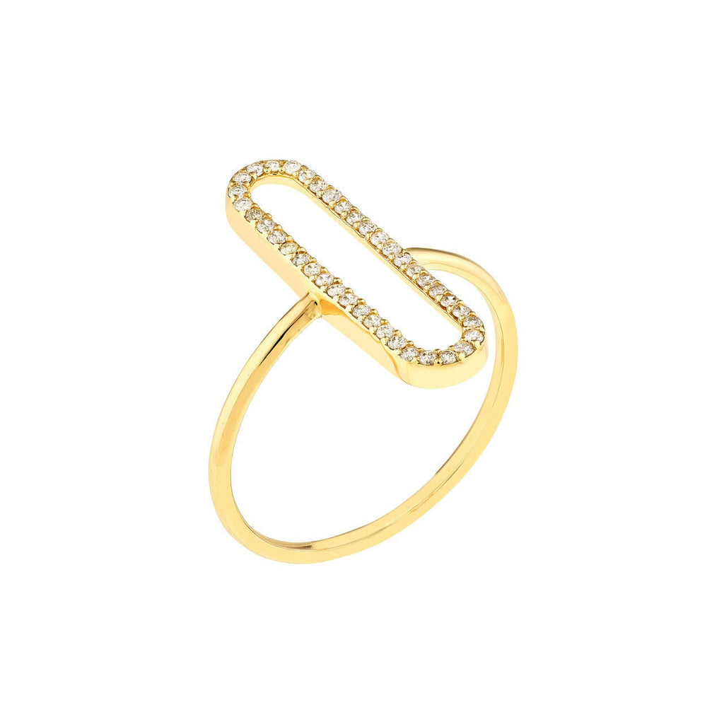 14K Gold Single Paperclip Style Diamond Ring