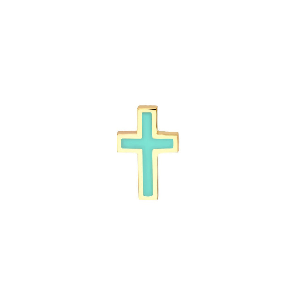 14K Gold Turquoise Enamel Cross Stud Earrings