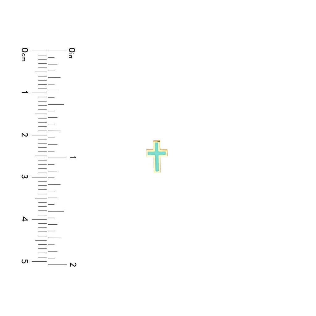 14K Gold Turquoise Enamel Cross Stud Earrings