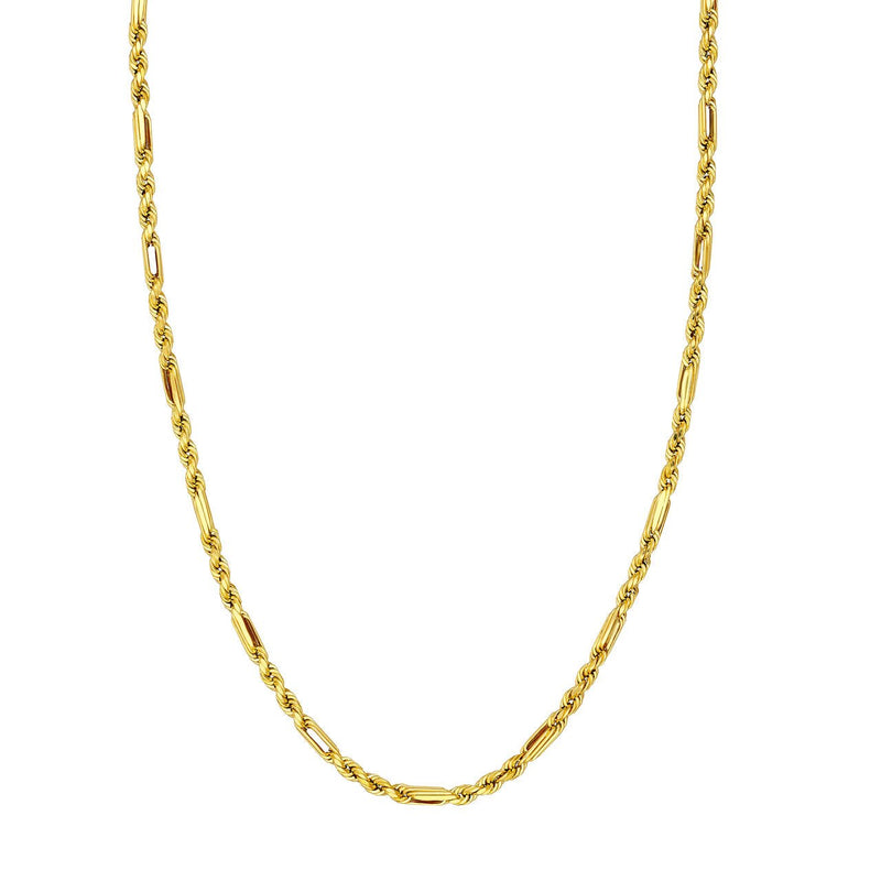 14K Gold 4MM Diamond Cut Hollow Figarope Milano Chain Necklace