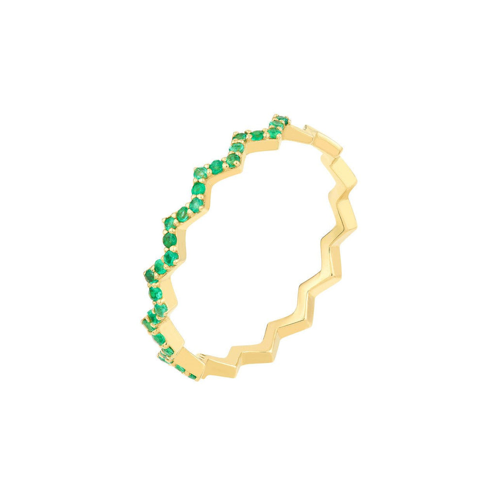 14K Gold Zig Zag Emerald Band