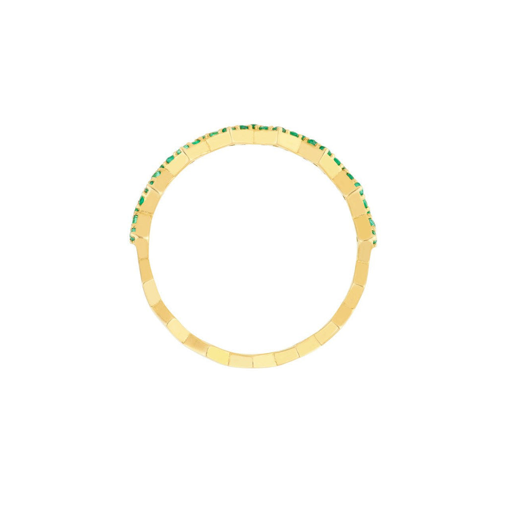 14K Gold Zig Zag Emerald Band