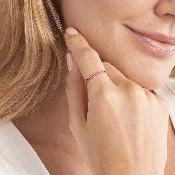 14K Gold Zig Zag Ruby Band