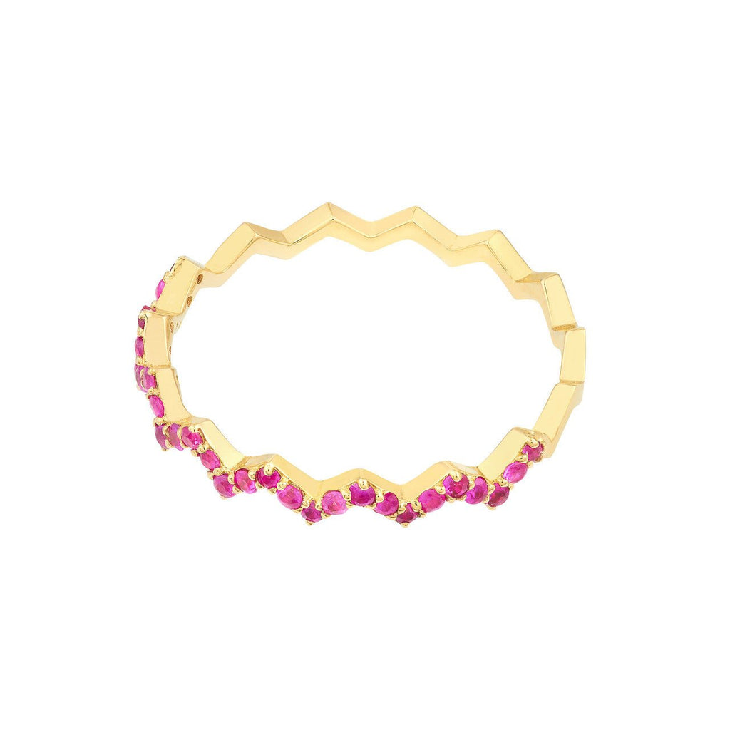 14K Gold Zig Zag Ruby Band