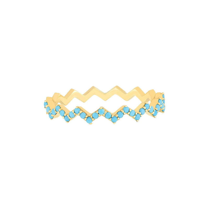 14K Gold Zig Zag Turquoise Band