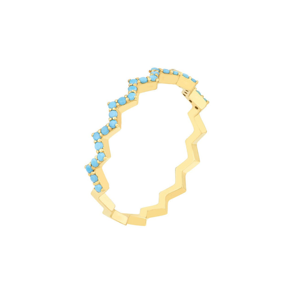14K Gold Zig Zag Turquoise Band