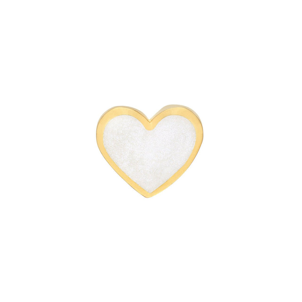 14K Gold White Enamel Heart Stud Earrings